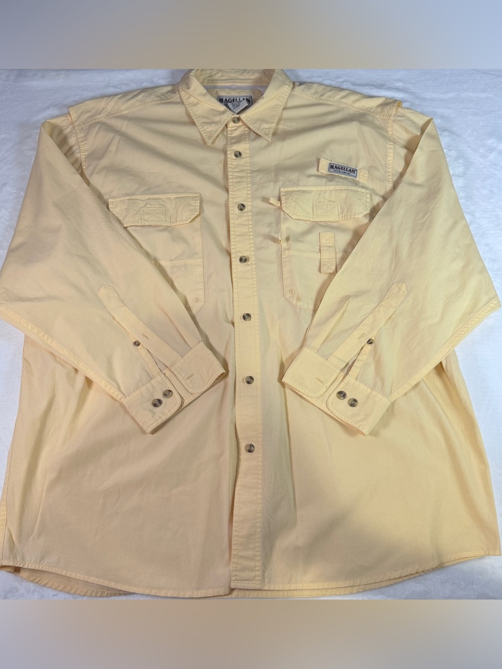 Magellan PFG Fishing Shirt Men’s XXL Beige Long Sleeve Vented 100% Cotton